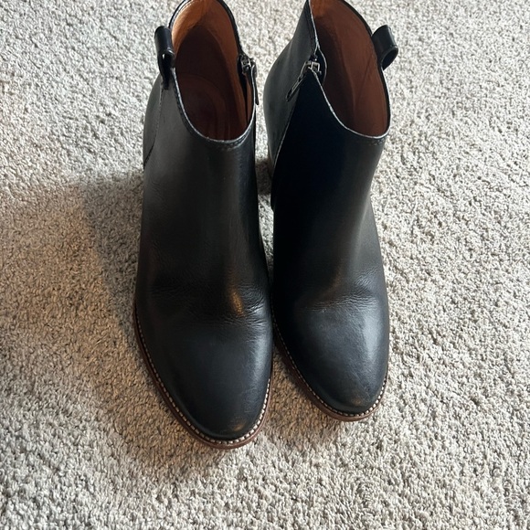 Madewell Boots Billie Size 9.5 Ankle Bootie Black Leather Side Zip Block Heels - Picture 3 of 6